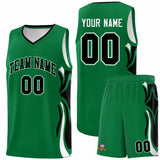 Custom Kelly Green Black-White Graffiti Pattern Side Curve Pattern Sports Uniform Basketball Jersey Sets