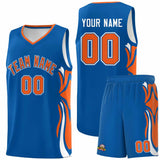 Custom Royal Orange-White Graffiti Pattern Side Curve Pattern Sports Uniform Basketball Jersey Sets