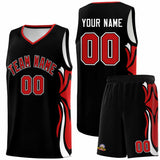 Custom Black Red-White Graffiti Pattern Side Curve Pattern Sports Uniform Basketball Jersey Sets