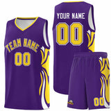 Custom Purple Gold-White Graffiti Pattern Side Curve Pattern Sports Uniform Basketball Jersey Sets
