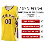 Custom Gold Purple-White Graffiti Pattern Side Curve Pattern Sports Uniform Basketball Jersey Sets