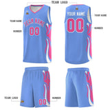 Custom Light Blue Pink-White Graffiti Pattern Side Curve Pattern Sports Uniform Basketball Jersey Sets