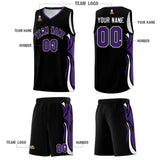 Custom Black Purple-White Graffiti Pattern Side Curve Pattern Sports Uniform Basketball Jersey Sets