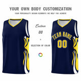 Custom Navy Gold-White Graffiti Pattern Side Curve Pattern Sports Uniform Basketball Jersey Sets