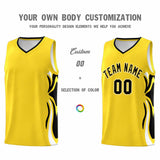 Custom Gold Black-White Graffiti Pattern Side Curve Pattern Sports Uniform Basketball Jersey Sets