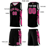 Custom Black Pink-White Graffiti Pattern Side Curve Pattern Sports Uniform Basketball Jersey Sets