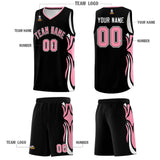 Custom Black Light Pink-White Graffiti Pattern Side Curve Pattern Sports Uniform Basketball Jersey Sets