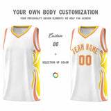 Custom White Light Orange-Gold Graffiti Pattern Side Curve Pattern Sports Uniform Basketball Jersey Sets