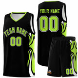 Custom Black Light Green-White Graffiti Pattern Side Curve Pattern Sports Uniform Basketball Jersey Sets