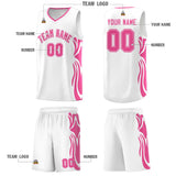 Custom White Pink-Pink Graffiti Pattern Side Curve Pattern Sports Uniform Basketball Jersey Sets
