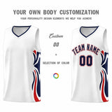 Custom White Navy-Red Graffiti Pattern Side Curve Pattern Sports Uniform Basketball Jersey Sets
