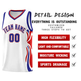 Custom White Royal-Red Graffiti Pattern Side Curve Pattern Sports Uniform Basketball Jersey Sets