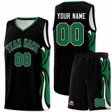 Custom Black Kelly Green-White Graffiti Pattern Side Curve Pattern Sports Uniform Basketball Jersey Sets