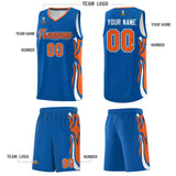 Custom Royal Orange-White Graffiti Pattern Side Curve Pattern Sports Uniform Basketball Jersey Sets