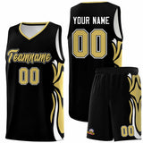 Custom Black Old Gold-White Graffiti Pattern Side Curve Pattern Sports Uniform Basketball Jersey Sets