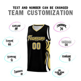 Custom Black Old Gold-White Graffiti Pattern Side Curve Pattern Sports Uniform Basketball Jersey Sets