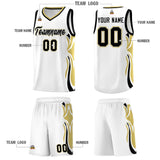 Custom White Black-Old Gold Graffiti Pattern Side Curve Pattern Sports Uniform Basketball Jersey Sets