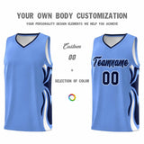 Custom Light Blue Navy-White Graffiti Pattern Side Curve Pattern Sports Uniform Basketball Jersey Sets