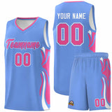 Custom Light Blue Pink-White Graffiti Pattern Side Curve Pattern Sports Uniform Basketball Jersey Sets