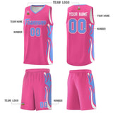 Custom Pink Light Blue-White Graffiti Pattern Side Curve Pattern Sports Uniform Basketball Jersey Sets