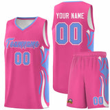 Custom Pink Light Blue-White Graffiti Pattern Side Curve Pattern Sports Uniform Basketball Jersey Sets