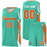 Custom Bright Green Orange-White Graffiti Pattern Side Curve Pattern Sports Uniform Basketball Jersey Sets