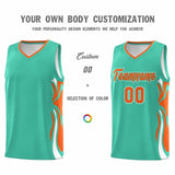 Custom Bright Green Orange-White Graffiti Pattern Side Curve Pattern Sports Uniform Basketball Jersey Sets
