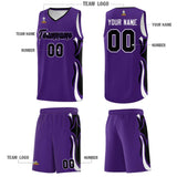 Custom Purple Black-White Graffiti Pattern Side Curve Pattern Sports Uniform Basketball Jersey Sets