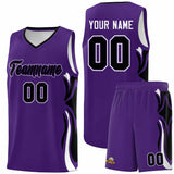 Custom Purple Black-White Graffiti Pattern Side Curve Pattern Sports Uniform Basketball Jersey Sets