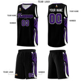 Custom Black Purple-White Graffiti Pattern Side Curve Pattern Sports Uniform Basketball Jersey Sets