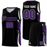 Custom Black Purple-White Graffiti Pattern Side Curve Pattern Sports Uniform Basketball Jersey Sets