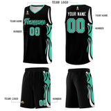 Custom Black Bright Green-White Graffiti Pattern Side Curve Pattern Sports Uniform Basketball Jersey Sets