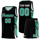Custom Black Bright Green-White Graffiti Pattern Side Curve Pattern Sports Uniform Basketball Jersey Sets