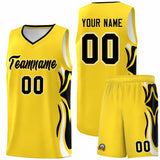 Custom Gold Black-White Graffiti Pattern Side Curve Pattern Sports Uniform Basketball Jersey Sets
