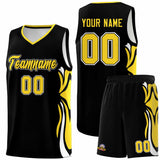 Custom Black Gold-White Graffiti Pattern Side Curve Pattern Sports Uniform Basketball Jersey Sets