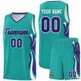 Custom Aqua Purple-White Graffiti Pattern Side Curve Pattern Sports Uniform Basketball Jersey Sets