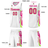 Custom White Pink-Light Green Graffiti Pattern Side Curve Pattern Sports Uniform Basketball Jersey Sets