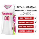 Custom White Pink-Light Green Graffiti Pattern Side Curve Pattern Sports Uniform Basketball Jersey Sets
