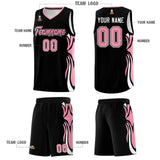 Custom Black Light Pink-White Graffiti Pattern Side Curve Pattern Sports Uniform Basketball Jersey Sets