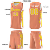 Custom Light Orange Gold-White Graffiti Pattern Side Curve Pattern Sports Uniform Basketball Jersey Sets