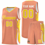 Custom Light Orange Gold-White Graffiti Pattern Side Curve Pattern Sports Uniform Basketball Jersey Sets