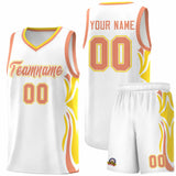 Custom White Light Orange-Gold Graffiti Pattern Side Curve Pattern Sports Uniform Basketball Jersey Sets