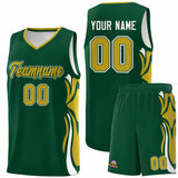 Custom Green Old Gold-White Graffiti Pattern Side Curve Pattern Sports Uniform Basketball Jersey Sets