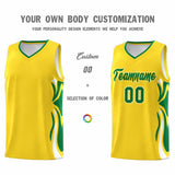 Custom Gold Kelly Green-White Graffiti Pattern Side Curve Pattern Sports Uniform Basketball Jersey Sets