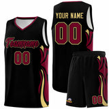 Custom Black Crimson-Khaki Graffiti Pattern Side Curve Pattern Sports Uniform Basketball Jersey Sets
