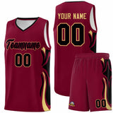 Custom Crimson Black-Khaki Graffiti Pattern Side Curve Pattern Sports Uniform Basketball Jersey Sets