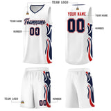 Custom White Navy-Red Graffiti Pattern Side Curve Pattern Sports Uniform Basketball Jersey Sets