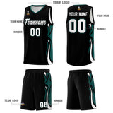 Custom Black White-Midnight Green Graffiti Pattern Side Curve Pattern Sports Uniform Basketball Jersey Sets