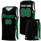 Custom Black Kelly Green-White Graffiti Pattern Side Curve Pattern Sports Uniform Basketball Jersey Sets