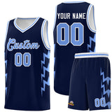Custom Navy Side Lightning Pattern Sports Uniform Basketball Jersey
